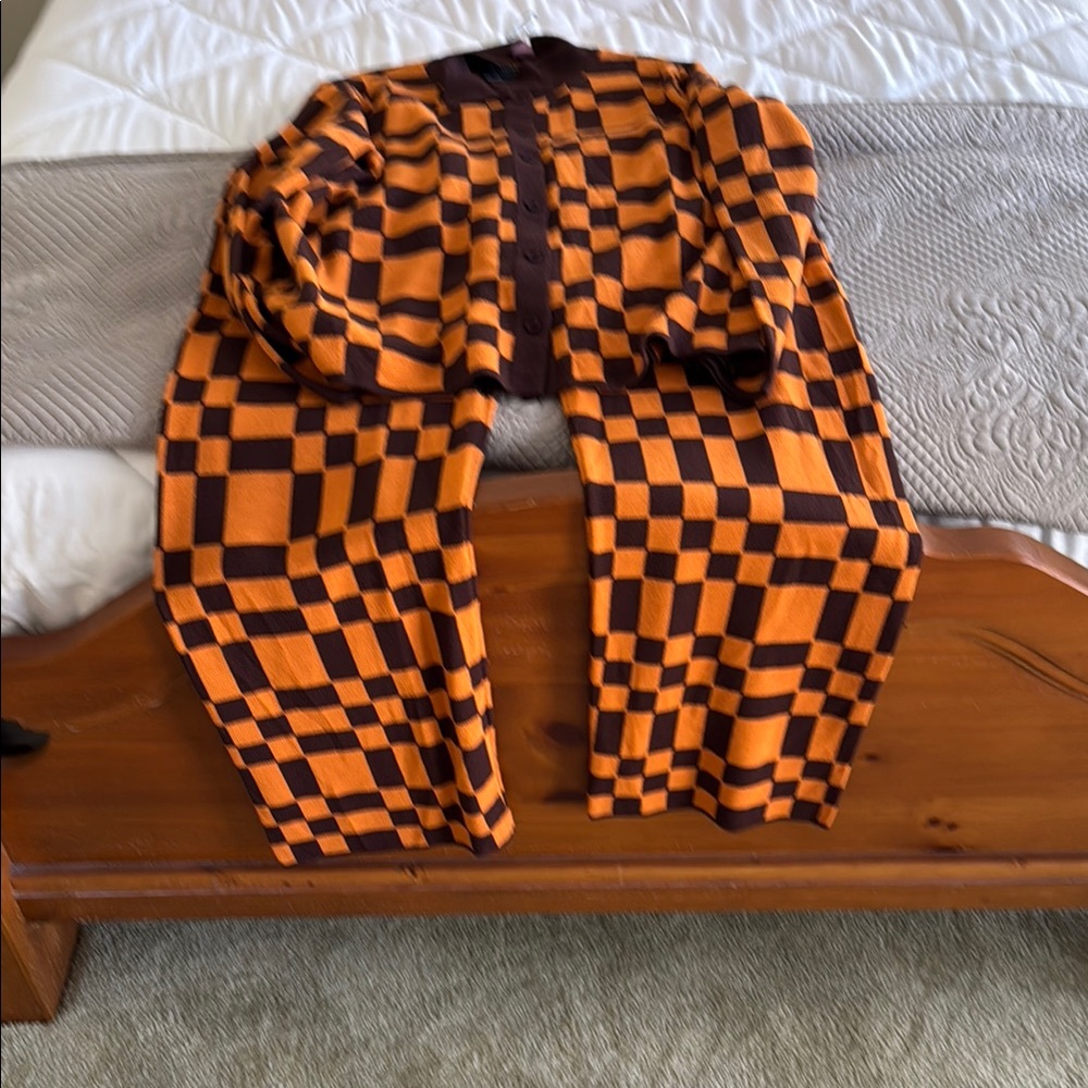 Checkerboard Orange and Black Cardigan Set
